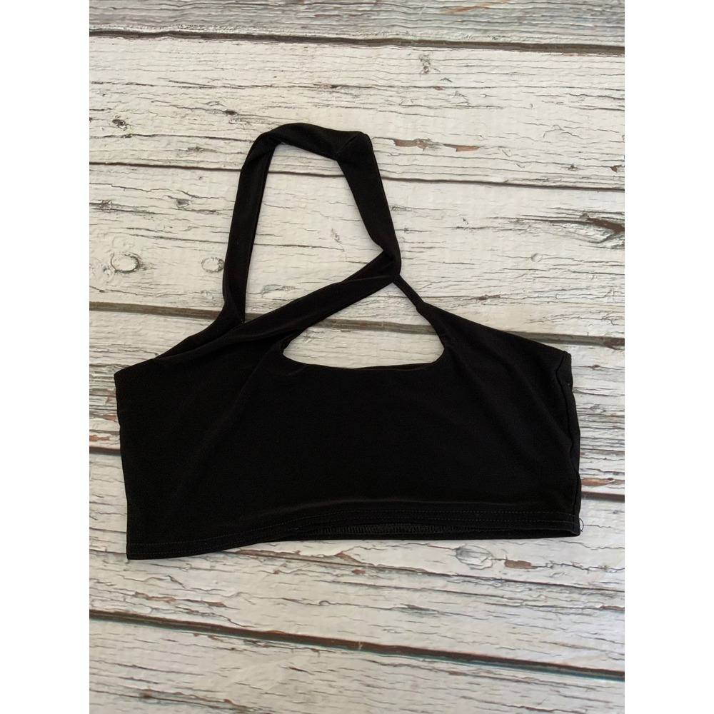 PrettyLittleThing Black Halter Neck Asymmetric Cutout Crop Top Womens Size 4